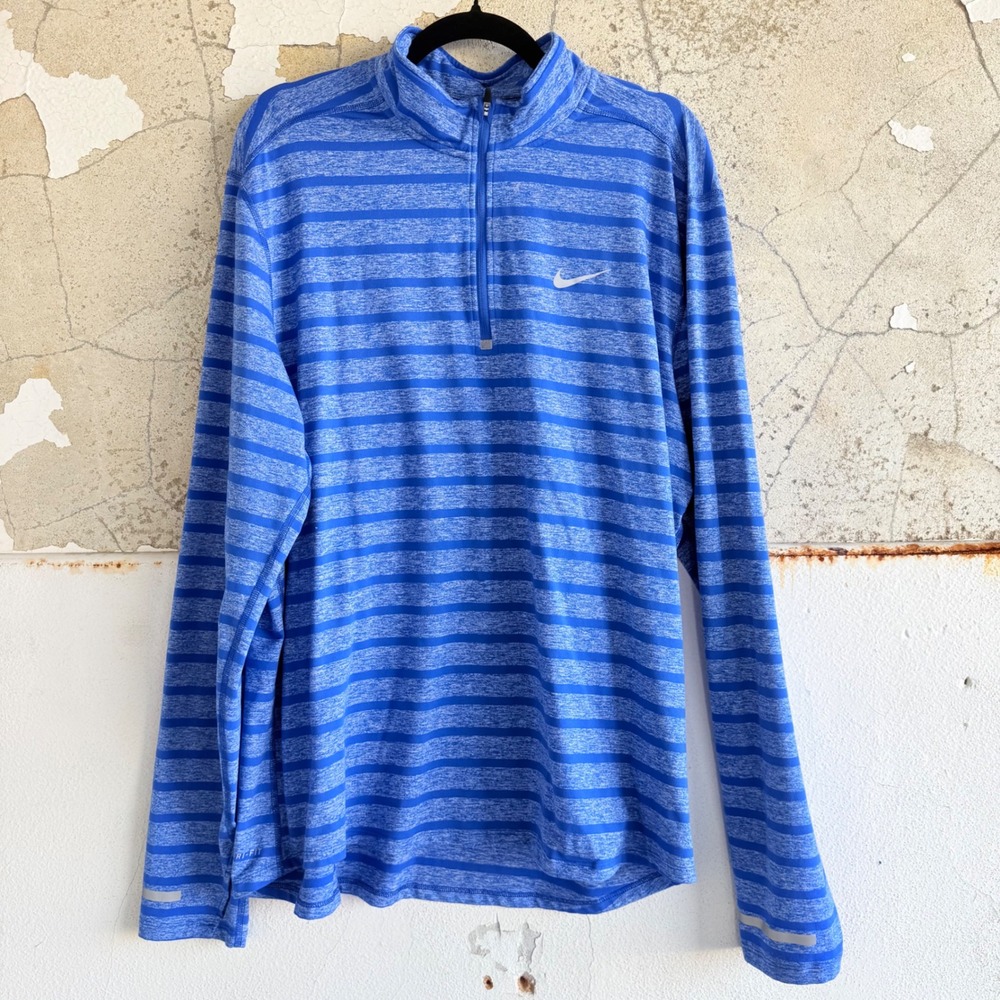 Nike‎ Running Dri-FIT Quarter Zip Pullover Blue Striped Mens XL Top Space Dye